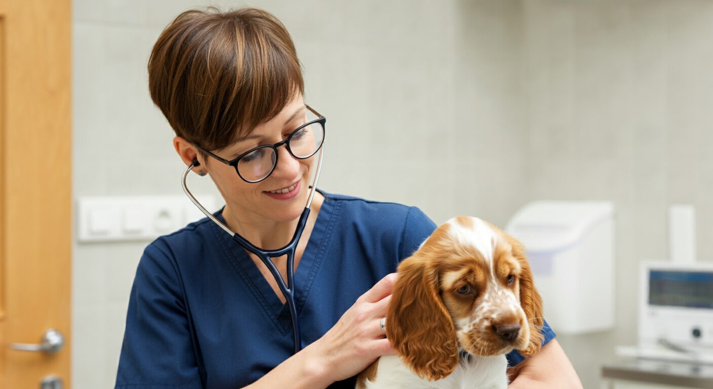 犬を診察する獣医さん