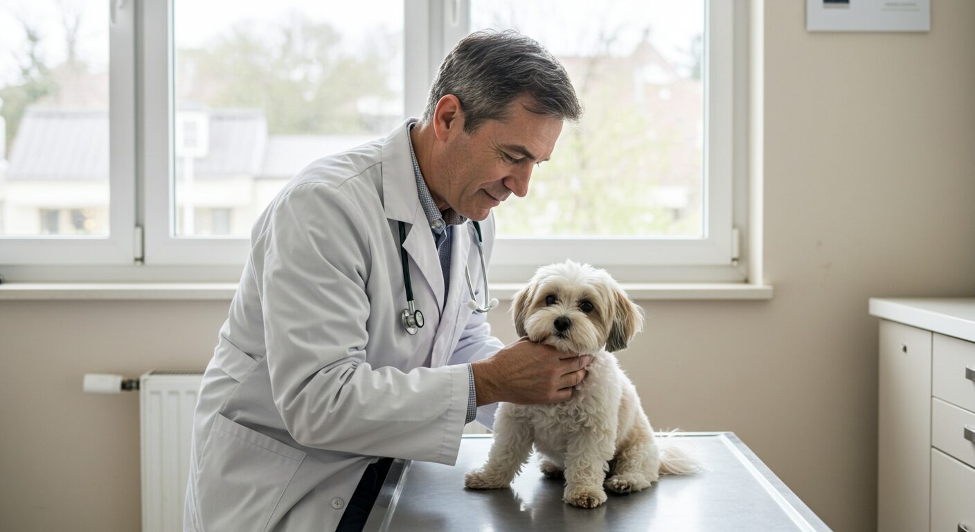 獣医さんと犬の写真