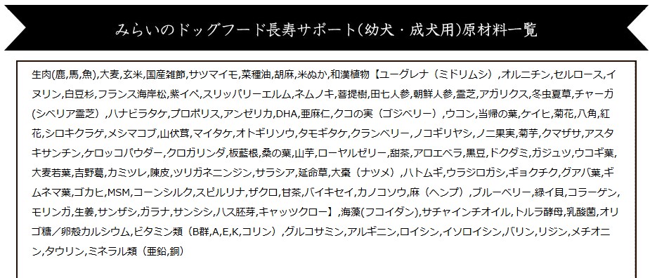 みらいのドッグフード原材料表