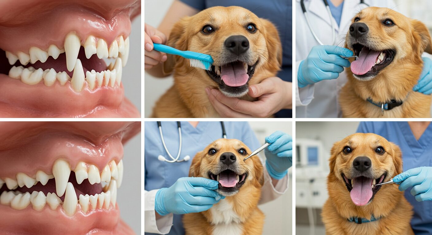 犬の口腔ケア水と獣医師の写真