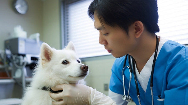 犬の病気を診断する獣医師の画像
